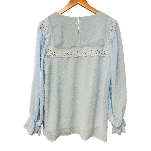 Swiss Dot Hollowed Out Ruffle Sleeve Blouse – Size Medium - Picture 2 of 8